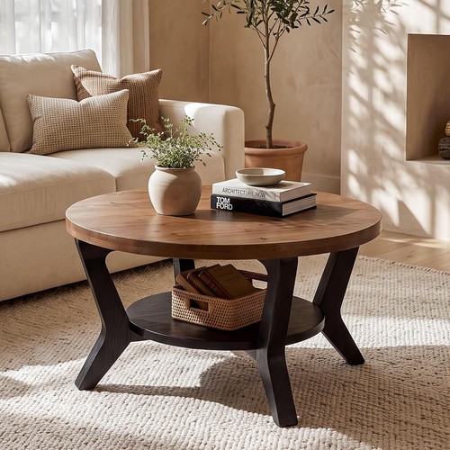 Solid wood round coffee - wood,