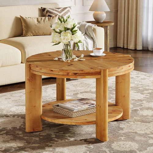 Round solid wood coffee - wood,
