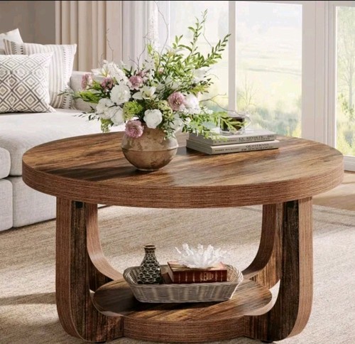 Round coffee table tier - coffee, 2-tier
